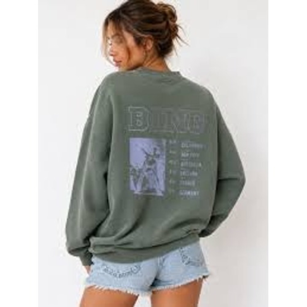 Anine Bing Sweatshirt Womens S Green Harvey Tour Graphic Organic Cotton Pullover - Picture 4 of 8